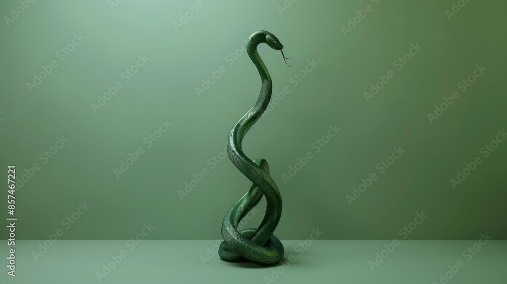 Obraz premium Coiled Green Snake on Green Background, Generative AI