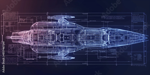 Blaupause Skizze modernes Fluggerät der Zukunft ähnlich wie ein Raumschiff photo