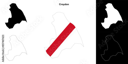 Croydon blank outline map set photo