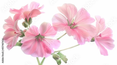 Beautiful Pink Flowers on a White Background, Generative AI