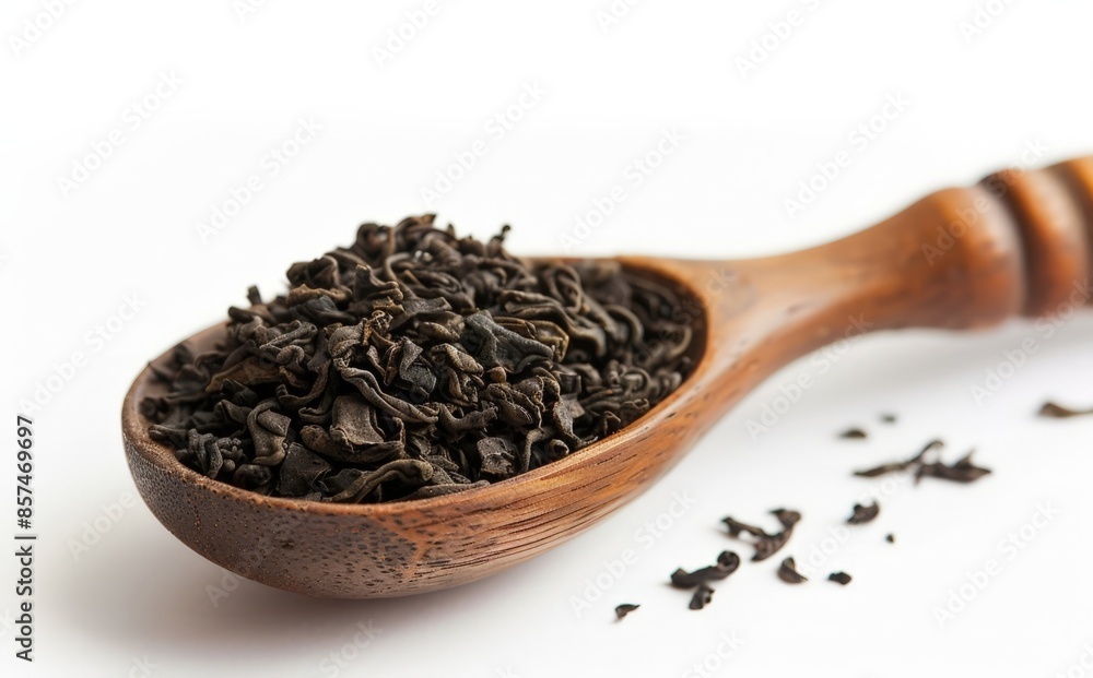 Authentic Loose Leaf Tea, Pure Quality Green Tea in Wooden Spoon, Fresh Brew Suggestion Authentic Loose Leaf Tea, Pure Quality Green Tea in Wooden Spoon, Fresh Brew Suggestion