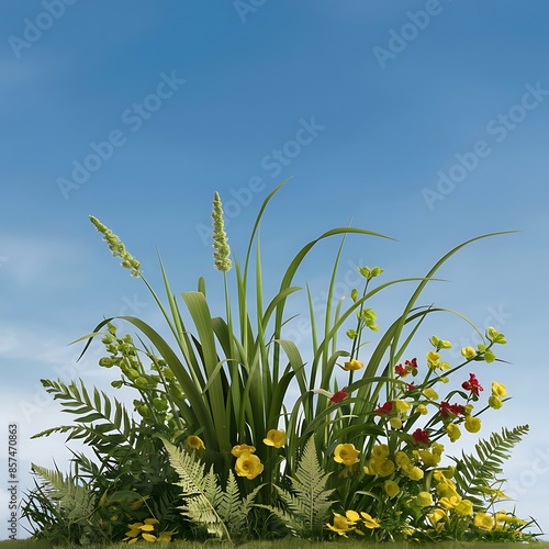 Background with isolated green foliage and flowers high quality photo photo