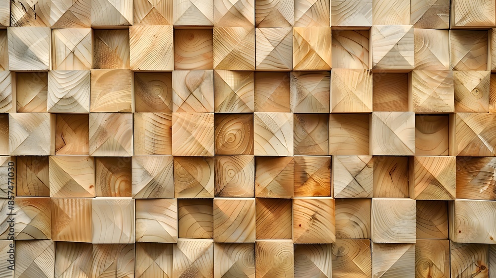 Geometric wooden pattern with square blocks in natural colors. Top view photography for design and print Geometric wooden pattern with square blocks in natural colors. Top view photography for design and print