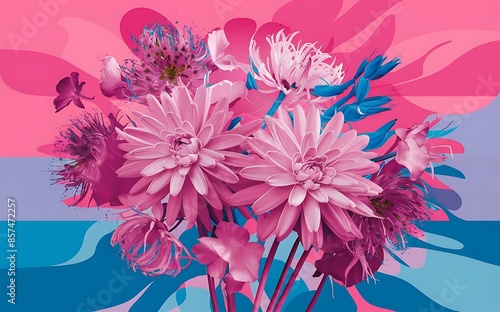 Flowers on a pink and blue background beautiful eustomas place photo