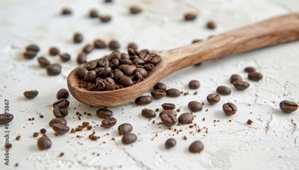 Gourmet Whole Bean Coffee Grounds Poured into a Spoon Gourmet Whole Bean Coffee Grounds Poured into a Spoon