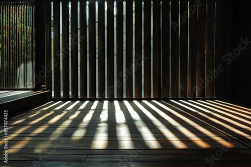 Minimalist Interior Design: Sunlight Bathes Through Slats to Highlight Patterned Floor
