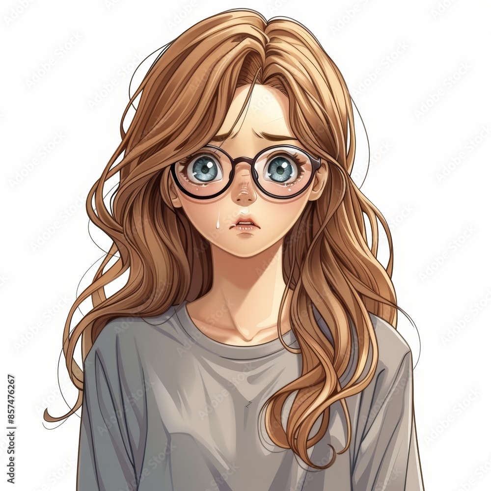 Fototapeta premium Sensitive Teenager with Glasses Showing Empathy in a Difficult Moment Generative AI
