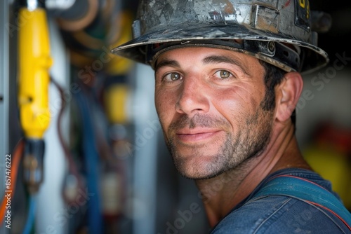 Worker, maintenance personnel, plumber or electrician, portrait of a man. Great for use in industry-specific advertisements and flyers