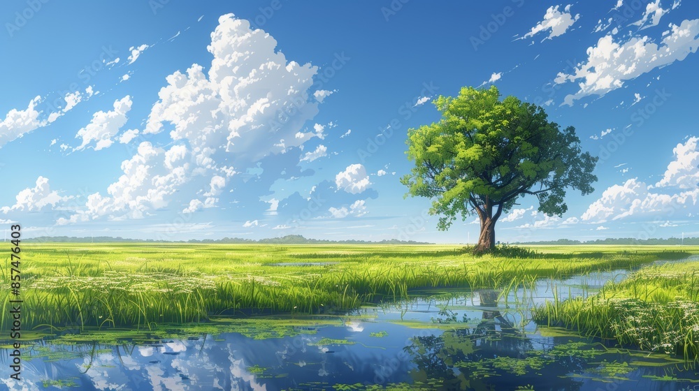Fototapeta premium Vibrant Fantasy Landscape for Creative Projects Generative AI