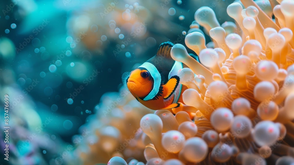 Vibrant Underwater Scene with Clownfish and Sea Anemones Generative AI Vibrant Underwater Scene with Clownfish and Sea Anemones Generative AI