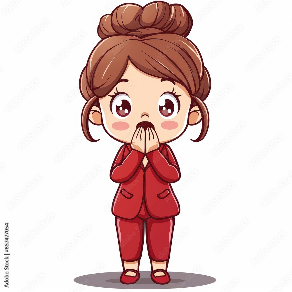 Surprised Little Girl in Red Suit, Isolated on White Generative AI Surprised Little Girl in Red Suit, Isolated on White Generative AI