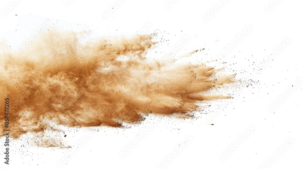 Explosion of Brown Dust Isolated on White Background, Generative AI Explosion of Brown Dust Isolated on White Background, Generative AI