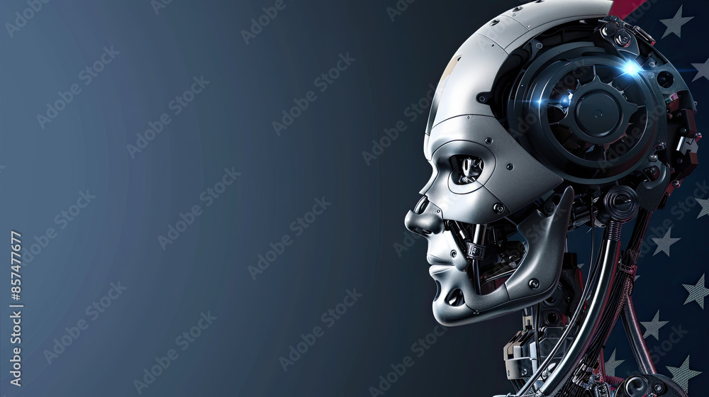 ai robot head and american flag ai robot head and american flag
