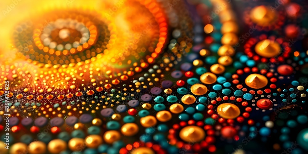 Closeup view of vibrant Aboriginal dot painting with earthy tones and abstract patterns. Concept Indigenous Art, Dot Painting, Earth Tones, Abstract Patterns, Closeup View Closeup view of vibrant Aboriginal dot painting with earthy tones and abstract patterns. Concept Indigenous Art, Dot Painting, Earth Tones, Abstract Patterns, Closeup View