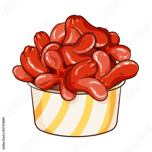 Thai sausage street food  illustration vector. Asian fried pork sausages bowl food icon vectors. Pan fried chicken sausages menu. Thai sausage snack appetizer. popular thai sausage appetizers.