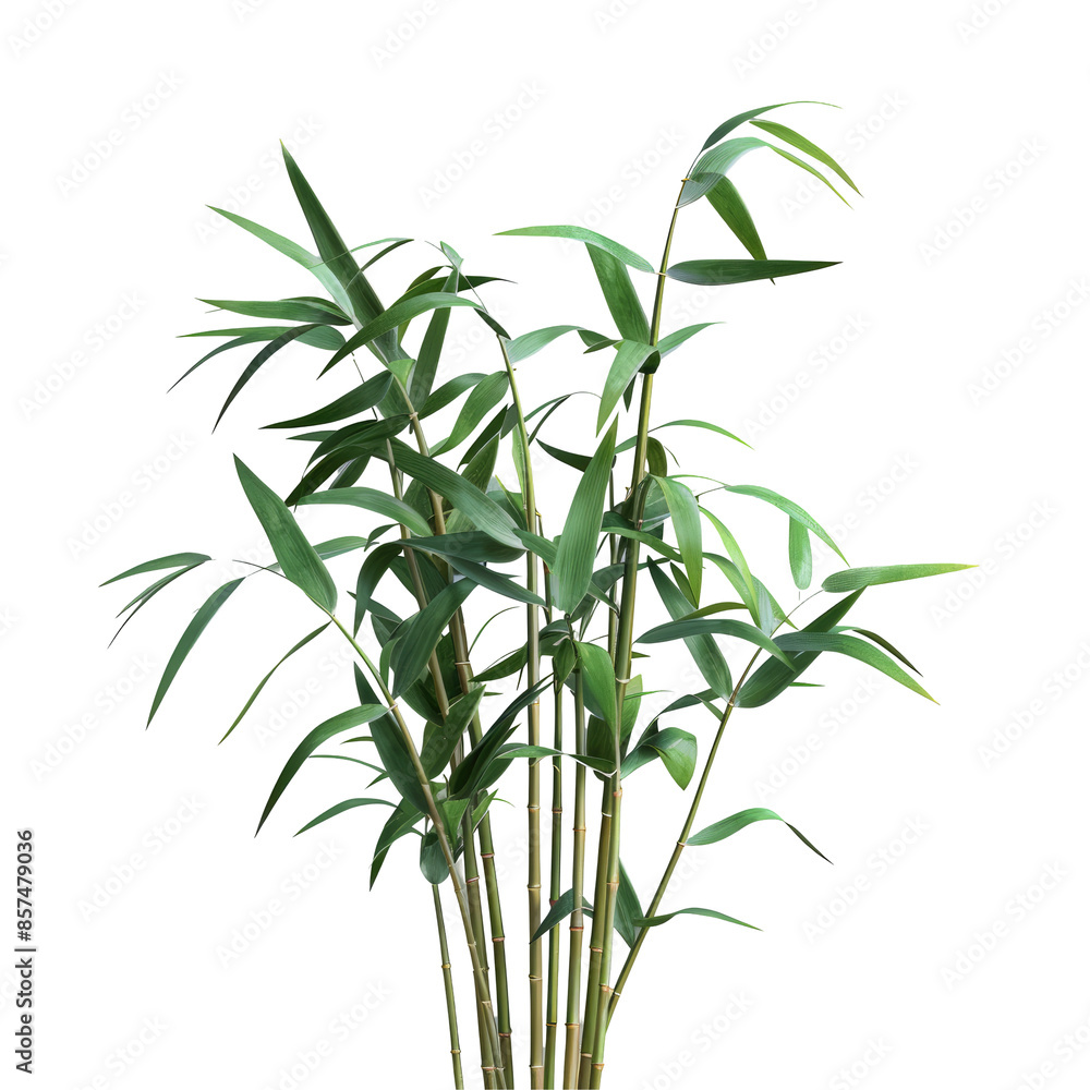 Obraz premium Isolated green bamboo with leaves on a transparent background with clipping path and complete depth of field