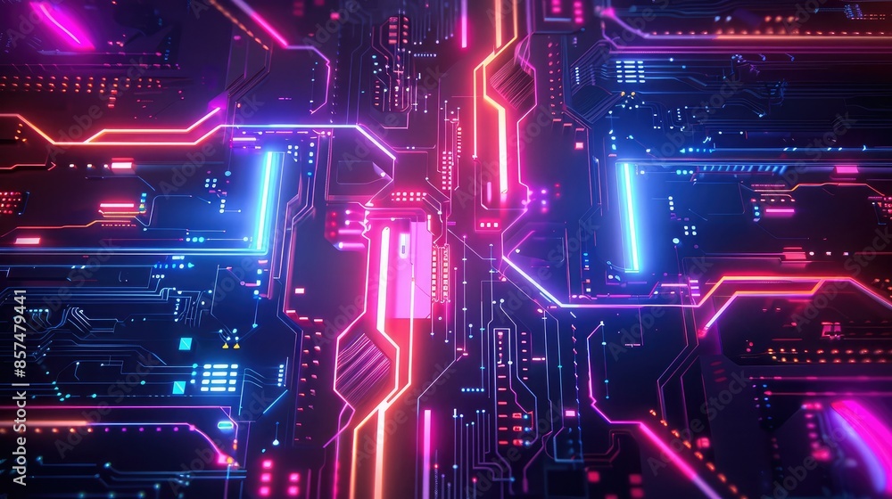 Abstract futuristic tech background - High-tech circuit patterns and neon lights Abstract futuristic tech background - High-tech circuit patterns and neon lights