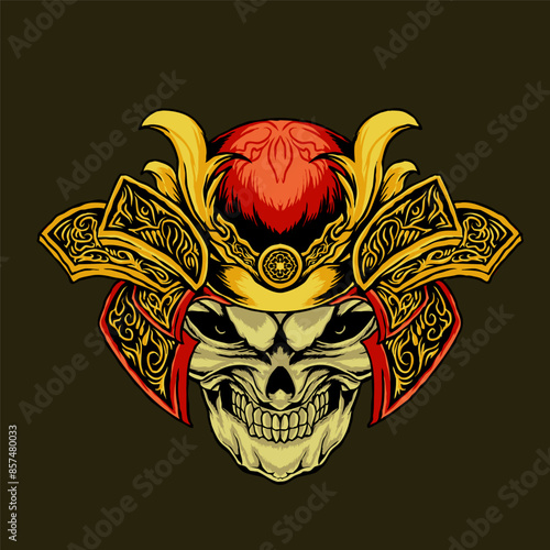skull head armored samurai vector illustration