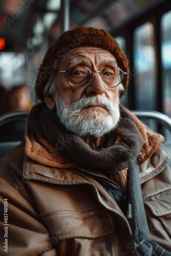 elderly man on public transport Generative AI © Valentine