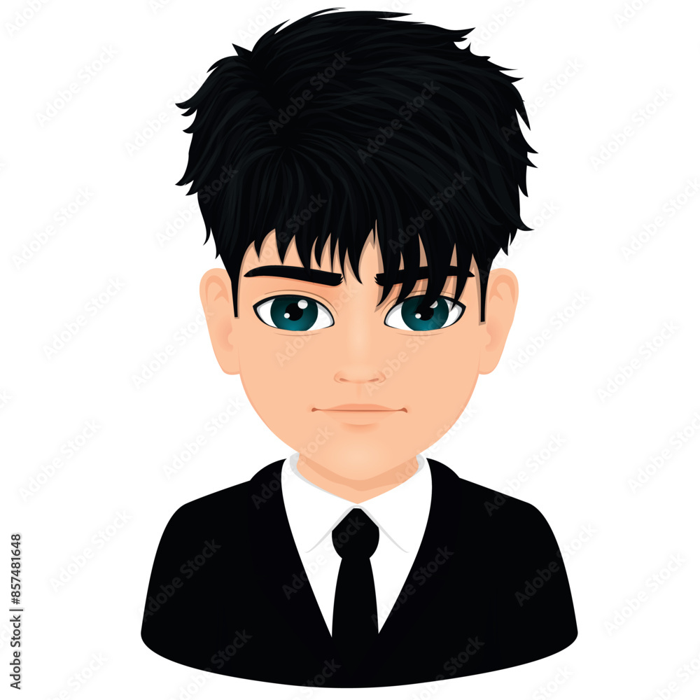 Portrait of young anime male student with straight black hair Portrait of young anime male student with straight black hair