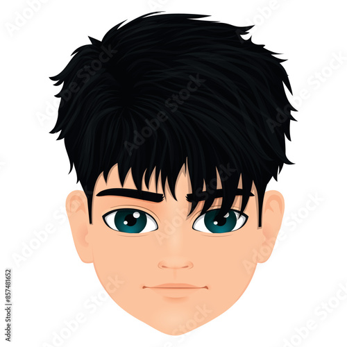 young anime boy head with straight black hair