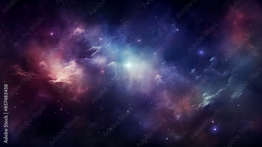 A stunning view of a vibrant, colorful nebula in the night sky with many visible stars A stunning view of a vibrant, colorful nebula in the night sky with many visible stars