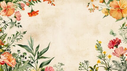 Garden party invitation with a floral border - An invitation card for a garden party adorned with a charming floral border, capturing the essence of outdoor celebrations