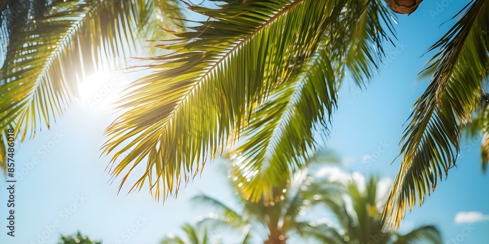 Vibrant palm trees with lush green leaves add beauty to outdoor landscapes. Concept Nature, Landscapes, Palm Trees, Lush Green Leaves, Vibrant Settings Vibrant palm trees with lush green leaves add beauty to outdoor landscapes. Concept Nature, Landscapes, Palm Trees, Lush Green Leaves, Vibrant Settings