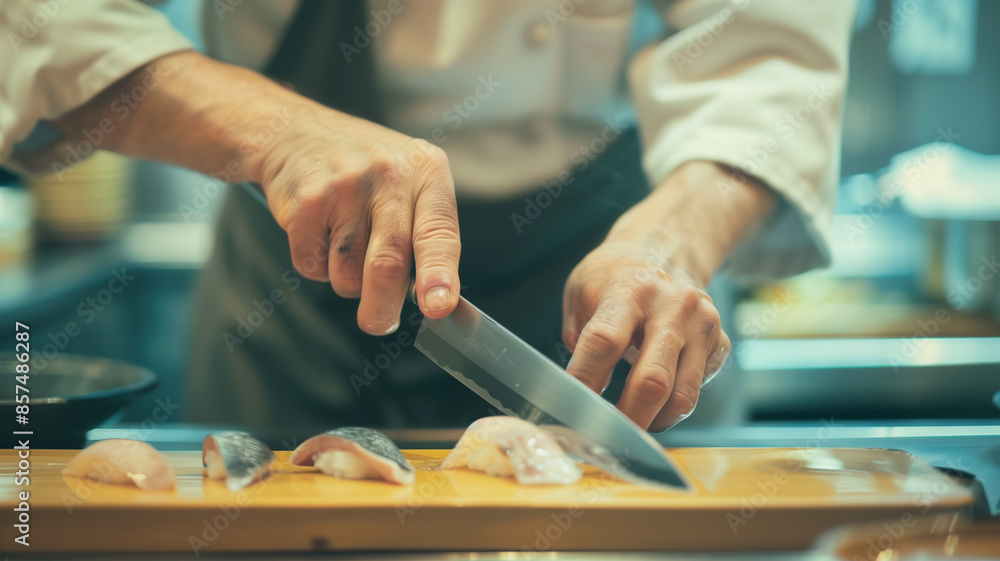 料理人が魚をさばいている様子 料理人が魚をさばいている様子