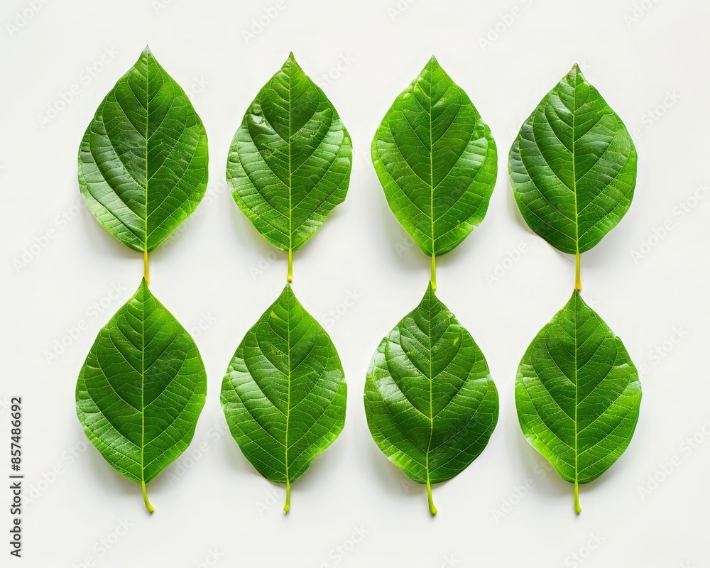 Fresh Green Tea Leaves in Row Fresh Green Tea Leaves in Row