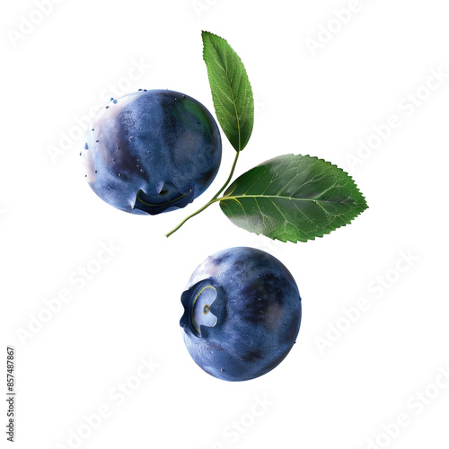 Isolated Blueberry with Flying Leaf on a transparent background photo