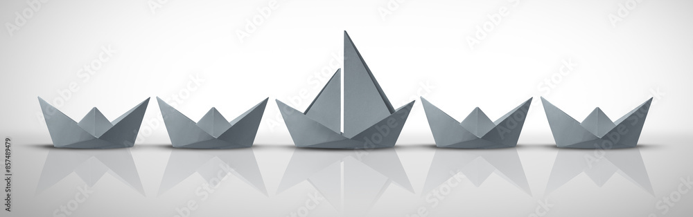Idea of Individual Excellence and standing out of the competition as a business metaphor for better ideas and clever innovation to succeed over the competition as origami paper boats. Idea of Individual Excellence and standing out of the competition as a business metaphor for better ideas and clever innovation to succeed over the competition as origami paper boats.