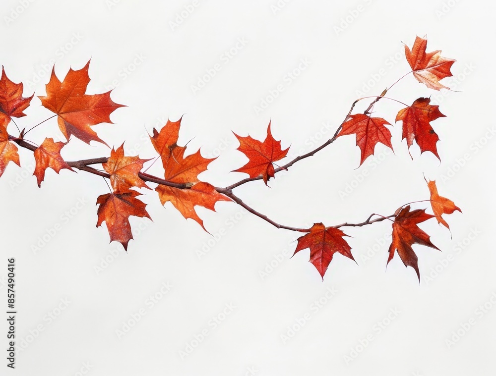 Autumn Leaves on a Bare Branch, Vivid Orange and Red Hues, Close-Up Art Autumn Leaves on a Bare Branch, Vivid Orange and Red Hues, Close-Up Art