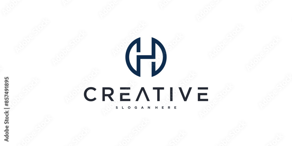 Initial H letter logo design with circle lines. Premium Vector