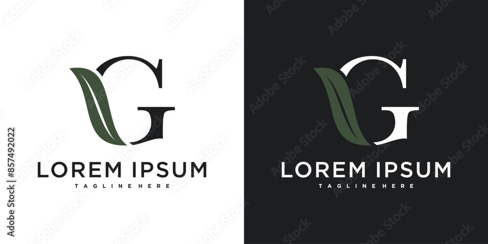 Fototapeta premium Initial letter G with leaf logo design. Premium Vector