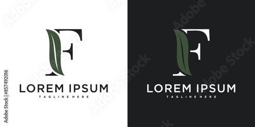 Initial letter F with leaf logo design. Premium Vector