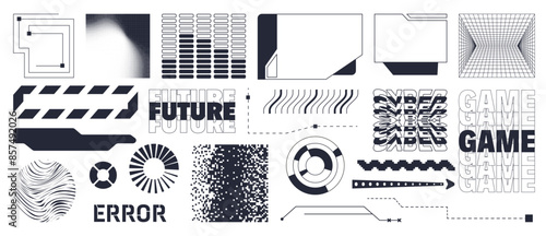 Set of abstract y2k shapes, frames. Elements in trendy retro style.