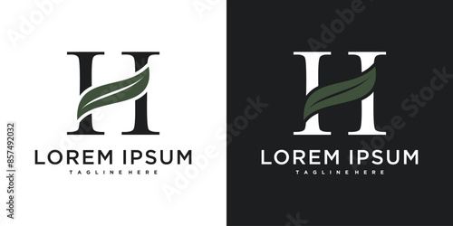 Initial letter H with leaf logo design. Premium Vector