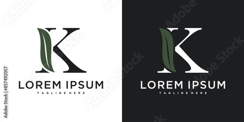 Initial letter K with leaf logo design. Premium Vector