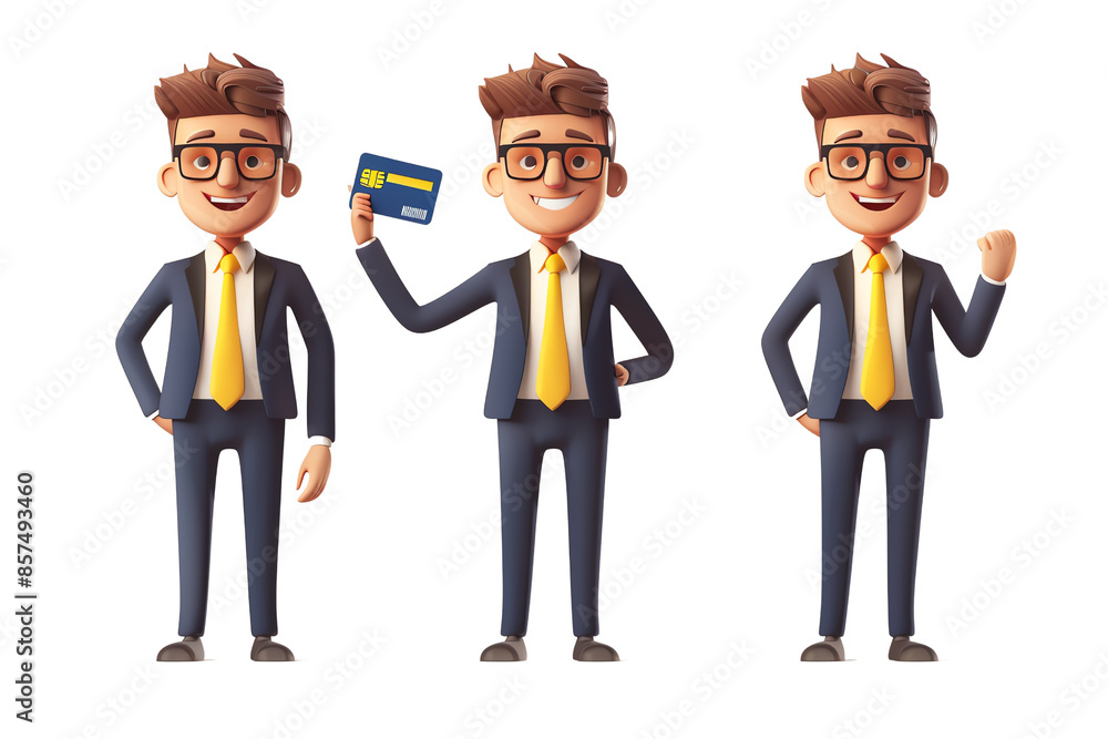 3D illustration of a businessman in different poses., isolated on a transparent background. 3D illustration of a businessman in different poses., isolated on a transparent background.
