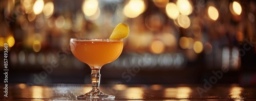 A Refreshing Cocktail on a Bar Counter With a Lemon Twist