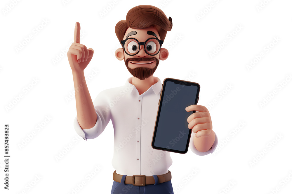 3D rendering of a businessman holding a tablet and pointing up, isolated on a transparent background. 3D rendering of a businessman holding a tablet and pointing up, isolated on a transparent background.