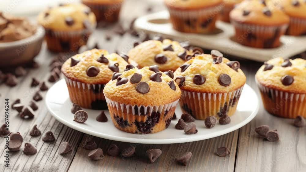 Delicious Plate of Chocolate Chip Muffins