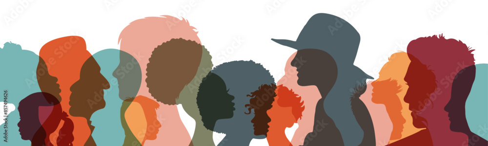 Multicultural face profiles isolated on white background Multicultural face profiles isolated on white background