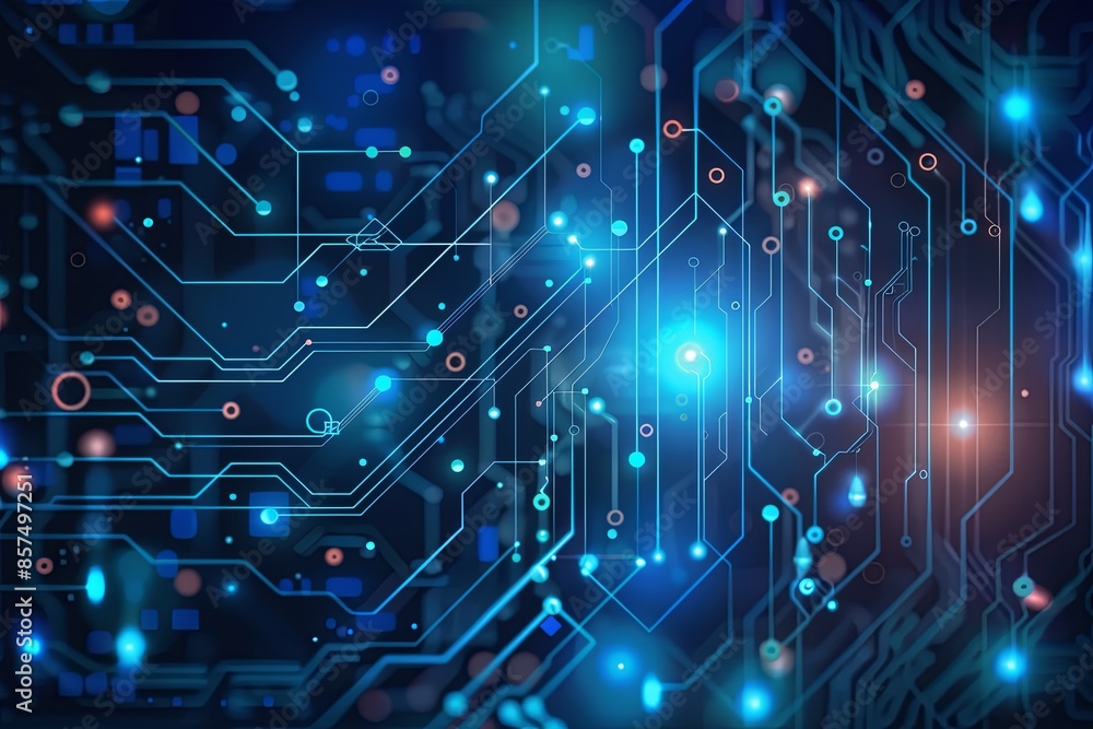 Abstract Digital Circuit Board Pattern With Glowing Blue Lines and Dots Abstract Digital Circuit Board Pattern With Glowing Blue Lines and Dots