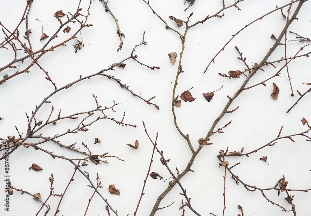 Harsh Winter Bare Branches Against Pale Sky Background