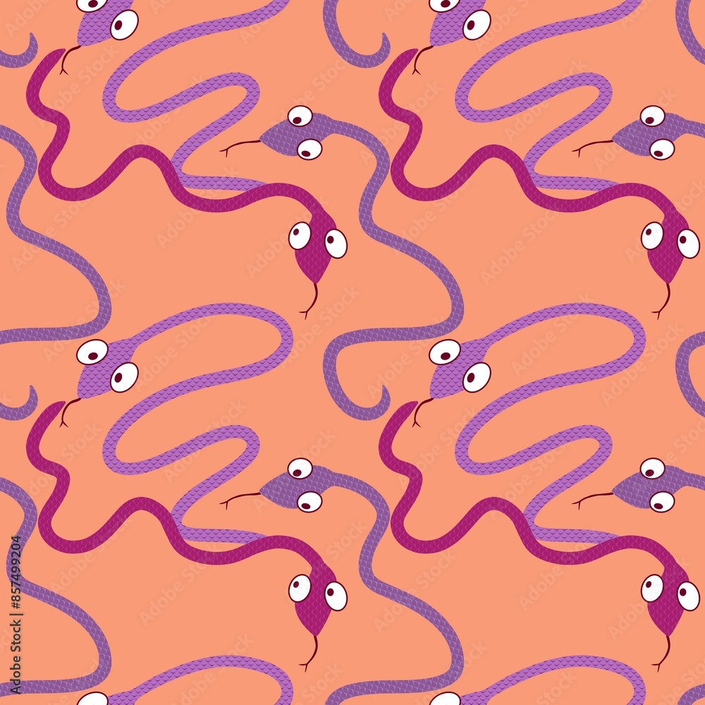 Obraz premium Cartoon animals seamless snake pattern for wrapping and kids new 2025 year