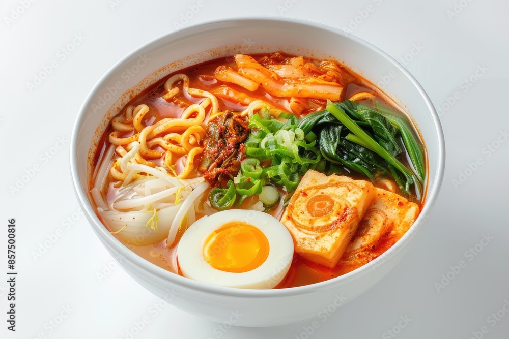 Korean Ramen Kimchi soup with tofu vegetables egg and Kimchi. Korean Ramen Kimchi soup with tofu vegetables egg and Kimchi.