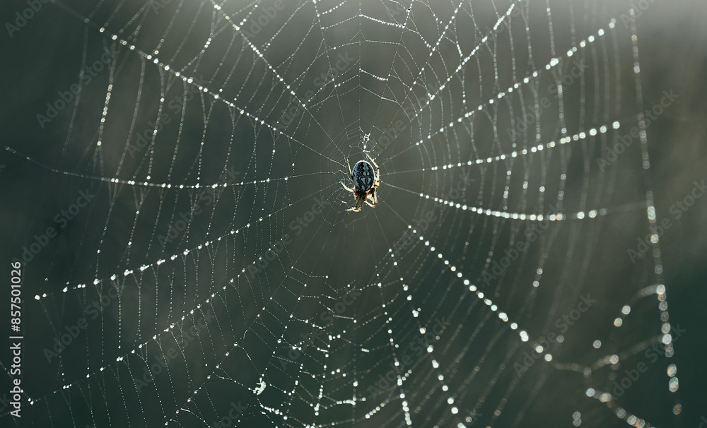 A close-up of a spider sitting in the center of its intricate web A close-up of a spider sitting in the center of its intricate web