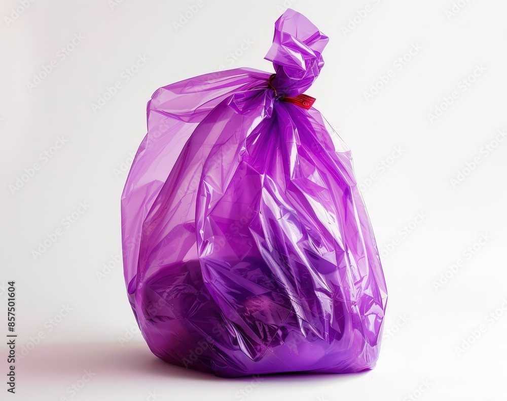 Transparent Purple Bag Full of Litter on a Surface Transparent Purple Bag Full of Litter on a Surface